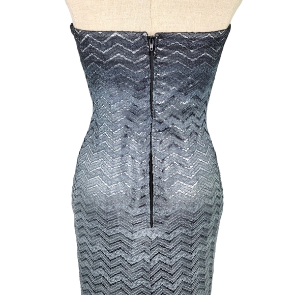Betsy & Adam Strapless Gray Ombre Glitter Chevron Floor Length Gown Dress Size 2 - Picture 5 of 13